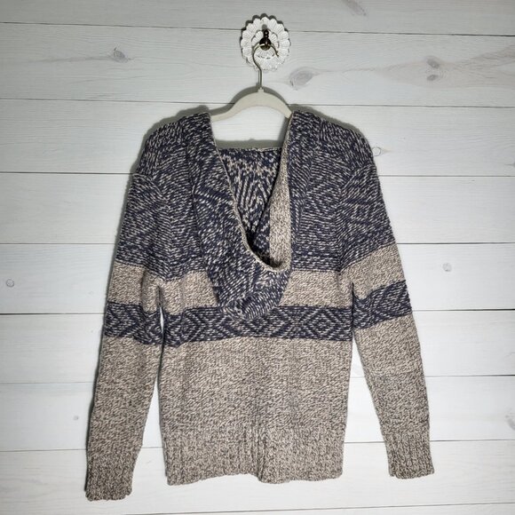 ROOTS CANADA Limited Women Cozy Knit Wool Blend Brown Gray Hooded Sweater. - Picture 4 of 9